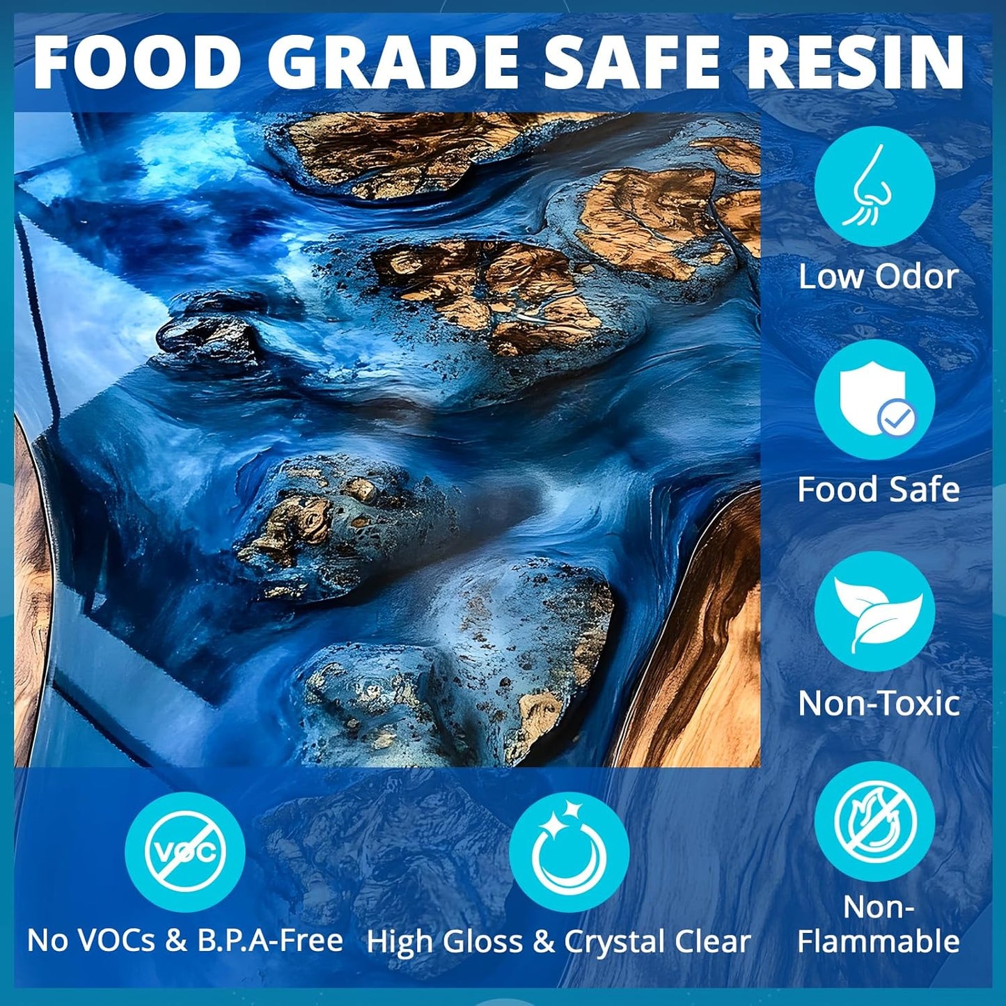 KHKD Tabletop Epoxy Resin – Food Grade, Low Odor, BPA-Free, Non-Toxic, Non-Flammable, High Gloss, Crystal Clear
