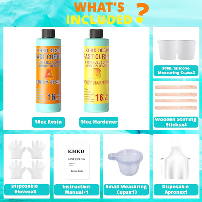 KHKD 32oz Fast Cure Resin Kit Accessories – Includes Gloves, Stir Sticks, Silicone Cups, Apron, Instruction Manual