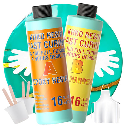 KHKD Fast Cure Resin Kit 32oz – Clear Epoxy with 1:1 Ratio, 4 Hour Demold, 8–10 Hour Cure, Includes Hardener