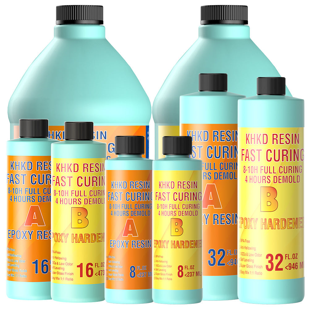 KHKD Fast Cure Resin Kit – Clear Epoxy, 1:1 Mix Ratio, 4 Hour Demold, 8–10 Hour Cure, Available in 16oz to 2 Gallons