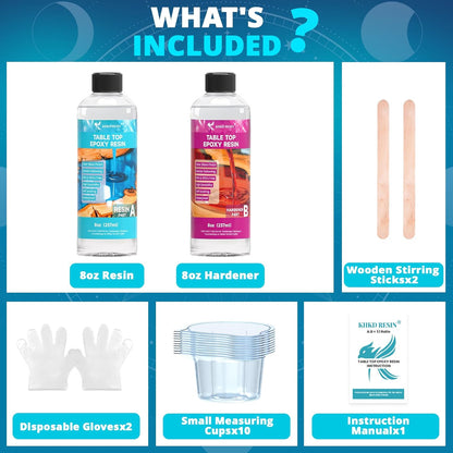 KHKD 16oz Tabletop Epoxy Resin Kit Accessories – 2 Disposable Gloves, 10 Small Measuring Cups, 2 Wooden Sticks, 1 Manual