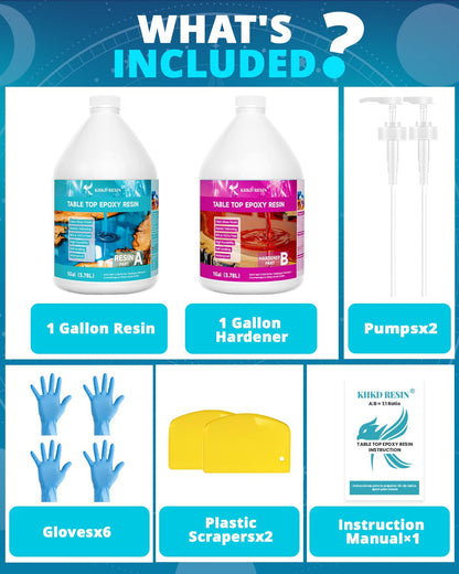 KHKD 2 Gallon Tabletop Epoxy Resin Kit Accessories – Includes 2 Pumps, 6 Gloves, 2 Scrapers, 1 Manual