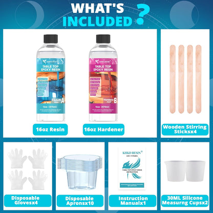 KHKD 16oz Tabletop Epoxy Resin Kit Accessories – 2 Disposable Gloves, 10 Small Measuring Cups, 2 Wooden Sticks, 1 Manual