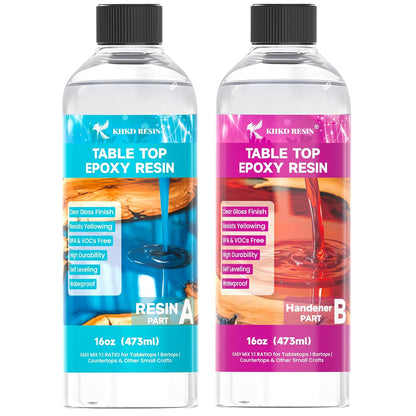 KHKD 32oz Tabletop Epoxy Resin Kit – Clear Gloss, 1:1 Ratio with Resin and Hardener for DIY and Craft Projects